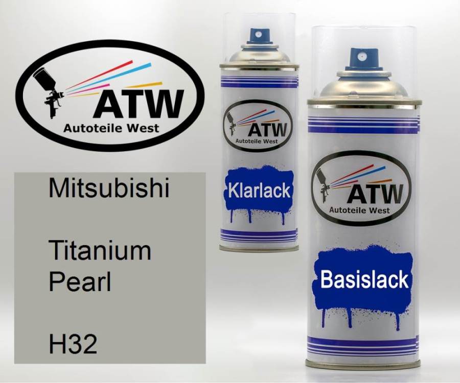 Mitsubishi, Titanium Pearl, H32: 400ml Sprühdose + 400ml Klarlack - Set, von ATW Autoteile West.